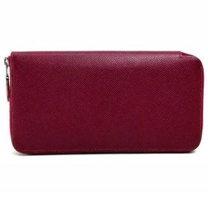 Authentic HERMES Zip Around Long Wallet Azap Long Silk-In Long Wallet Ruby Epsom